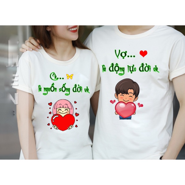 Áo đôi dễ thương cotton loại 1 đủ màu đủ size giá 2 áo