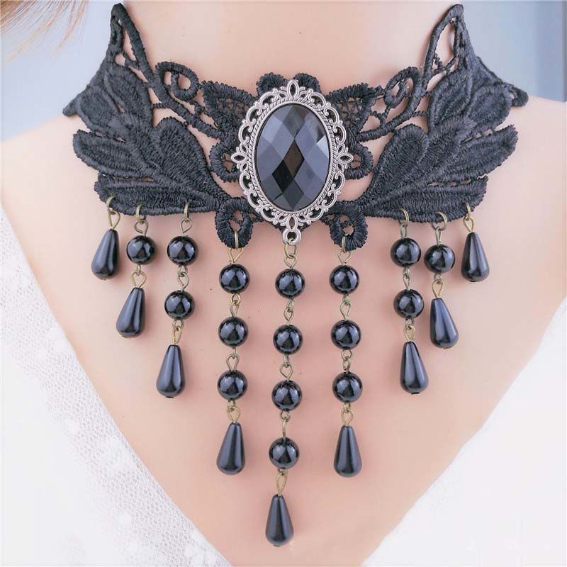 Vòng Cổ Choker Ren Trắng Đính Ngọc Trai Kim Cương Nhân Tạo Kiểu Dáng Mới Dành Cho Cô Dâu