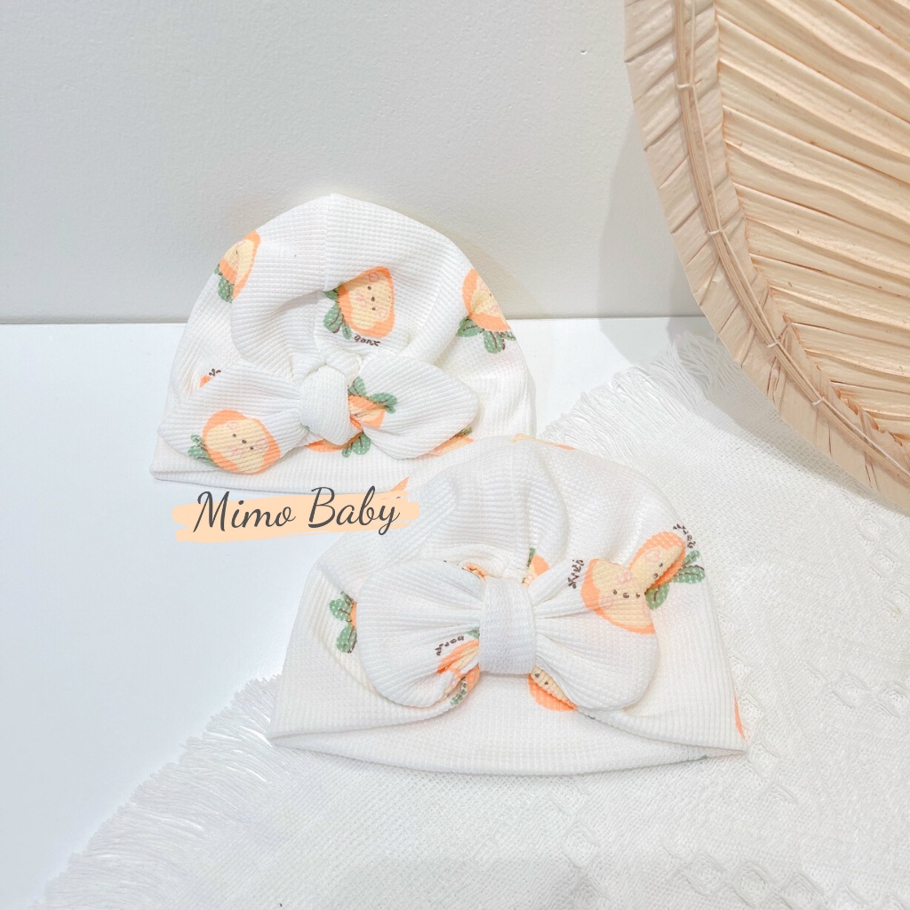 Mũ turban màu trắng kem họa tiết hình gấu cam cho bé MTB145 Mimo Baby