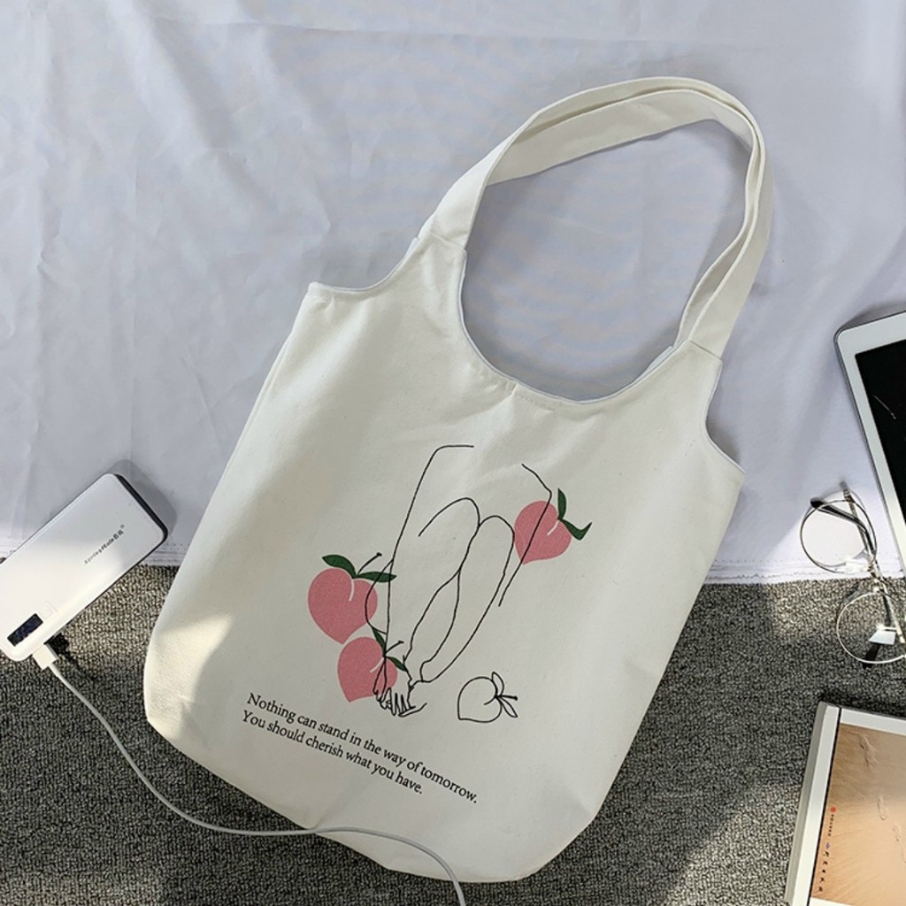 Túi tote vải canvas cao cấp phong cách Hàn quốc - 3 TRÁI ĐÀO