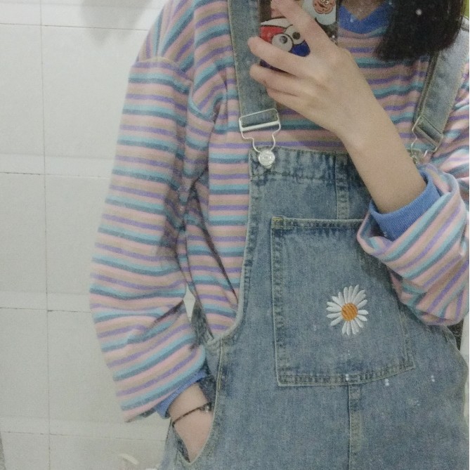 Yếm jeans dài hình hoa cúc [Hàng order - có hình thật khách mặc ở cuối] | BigBuy360 - bigbuy360.vn