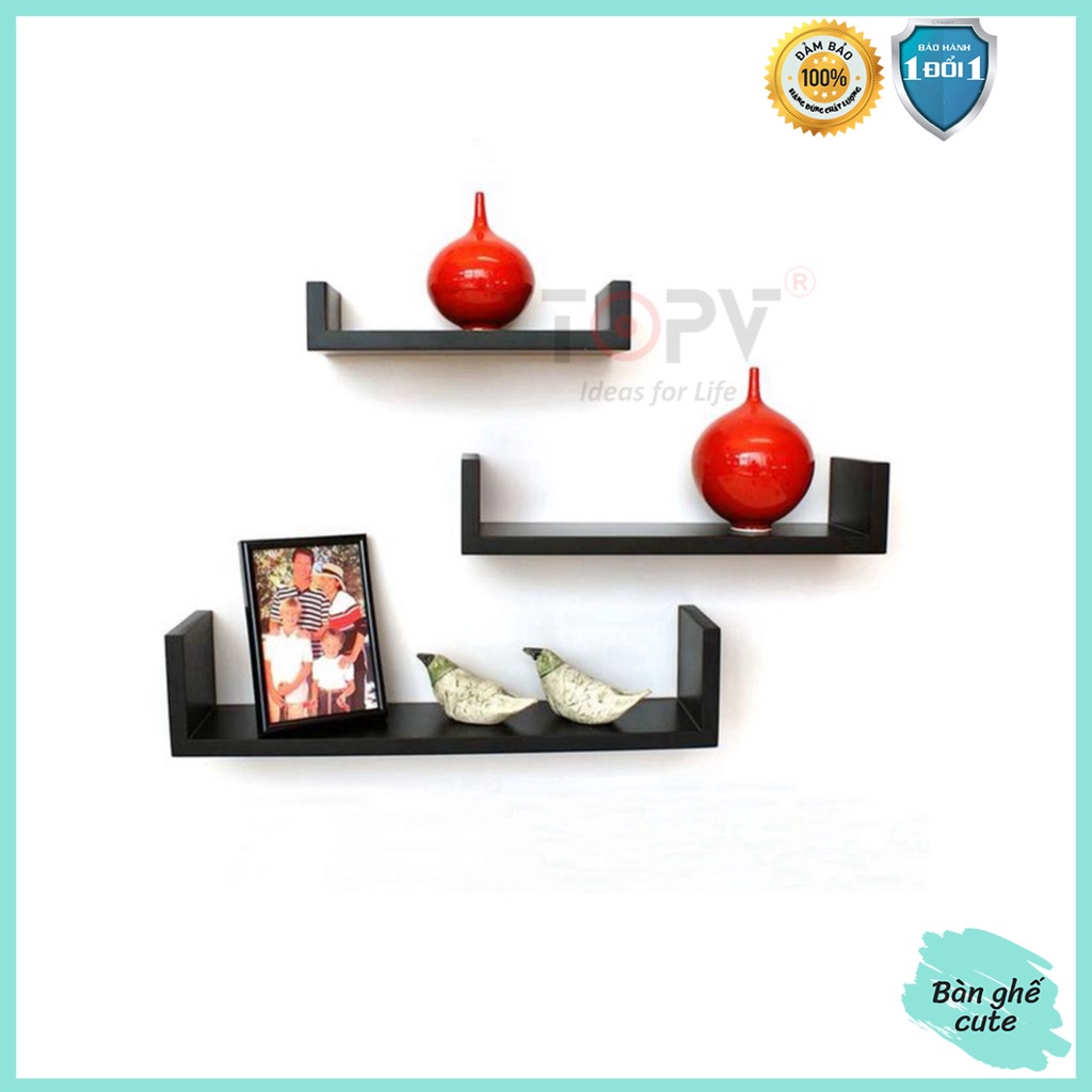 Giá sách treo tường kiêm kệ decor chữ U TopV kệ sách gỗ tủ để đựng đỡ kê vở cho bé nhỏ mini giá rẻ trắng Bàn ghế cute