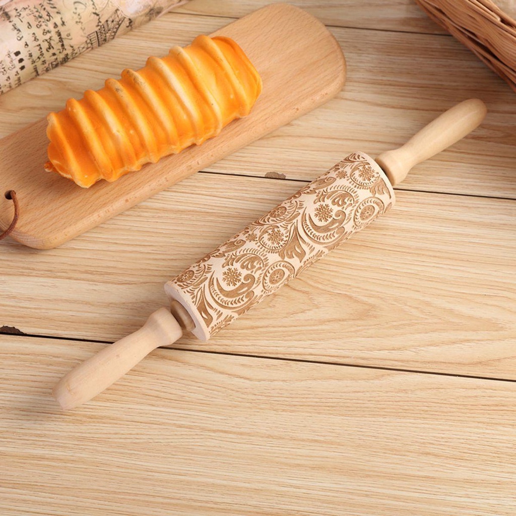 AUGUSTINA Cây Lăn Bột Dập Nổi Họa Tiết Giáng Sinh Trang Trí Thủ Công DIY