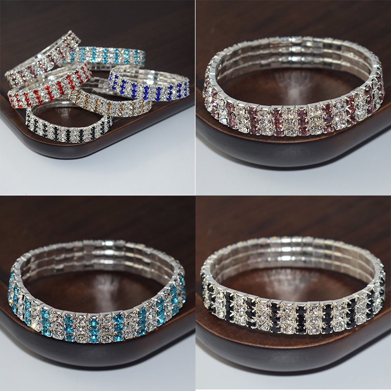 Vòng Tay Hở Nhiều Lớp Đính Đá Kim Cương Toàn Diện Thời Trang