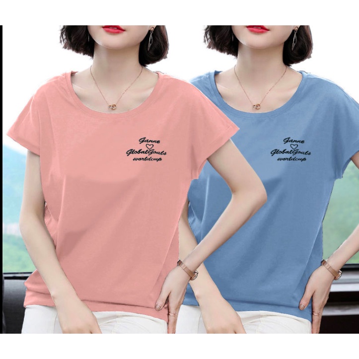 Áo thun ngắn tay cổ tròn dáng rộng cỡ lớn thời trang cho phụ nữ trung niên