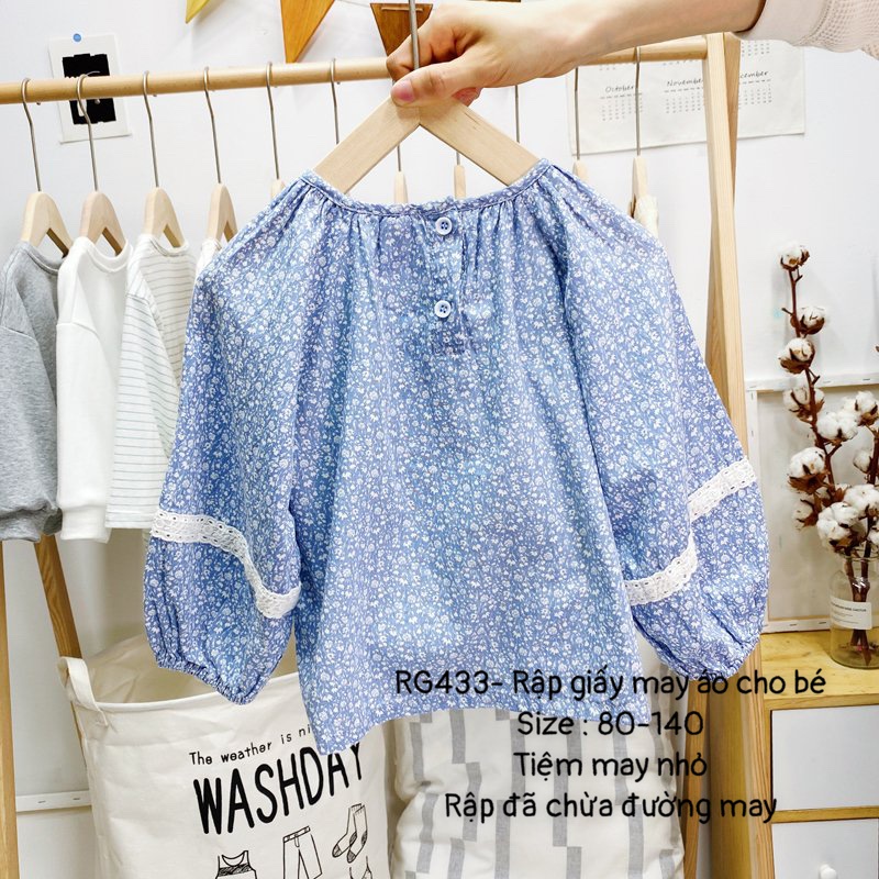RG433_Rập giấy may áo dài tay raglan bé gái