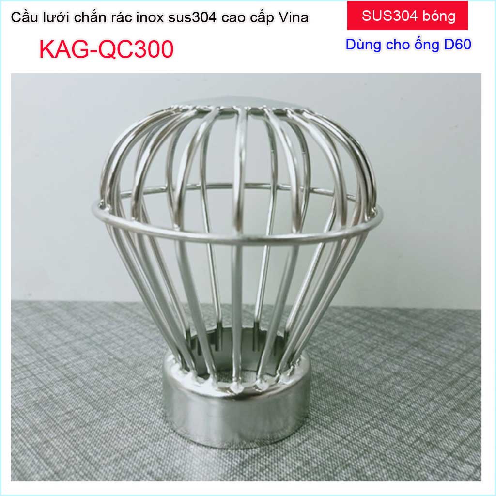 Quả cầu lưới Inox 304 kiếu đế thấp, lưới chắn rác sân thượng, Cầu chặn rác thoát nước mưa thả ống D60-D90