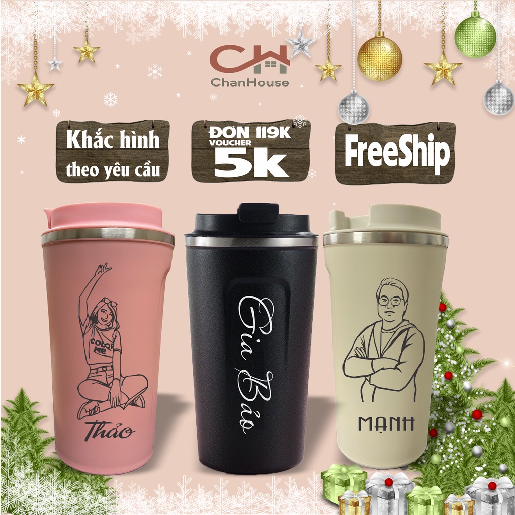 Cốc Giữ Nhiệt Chanhouse Ly Giữ Nhiệt Coffee Holic Inox 304 510ml Khắc Tên Khắc Hình, Bình Nước Giữ Nhiệt