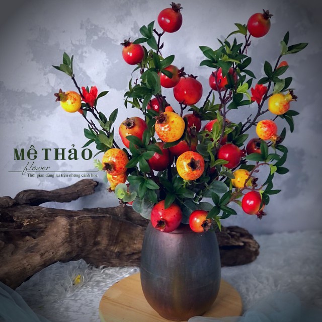 (Ảnh shop chụp) Bình Lựu Giả Trang Trí Nhà Cửa, Decor Phòng Khách Chất Liệu Lụa Cao Cấp Mê Thảo Flower