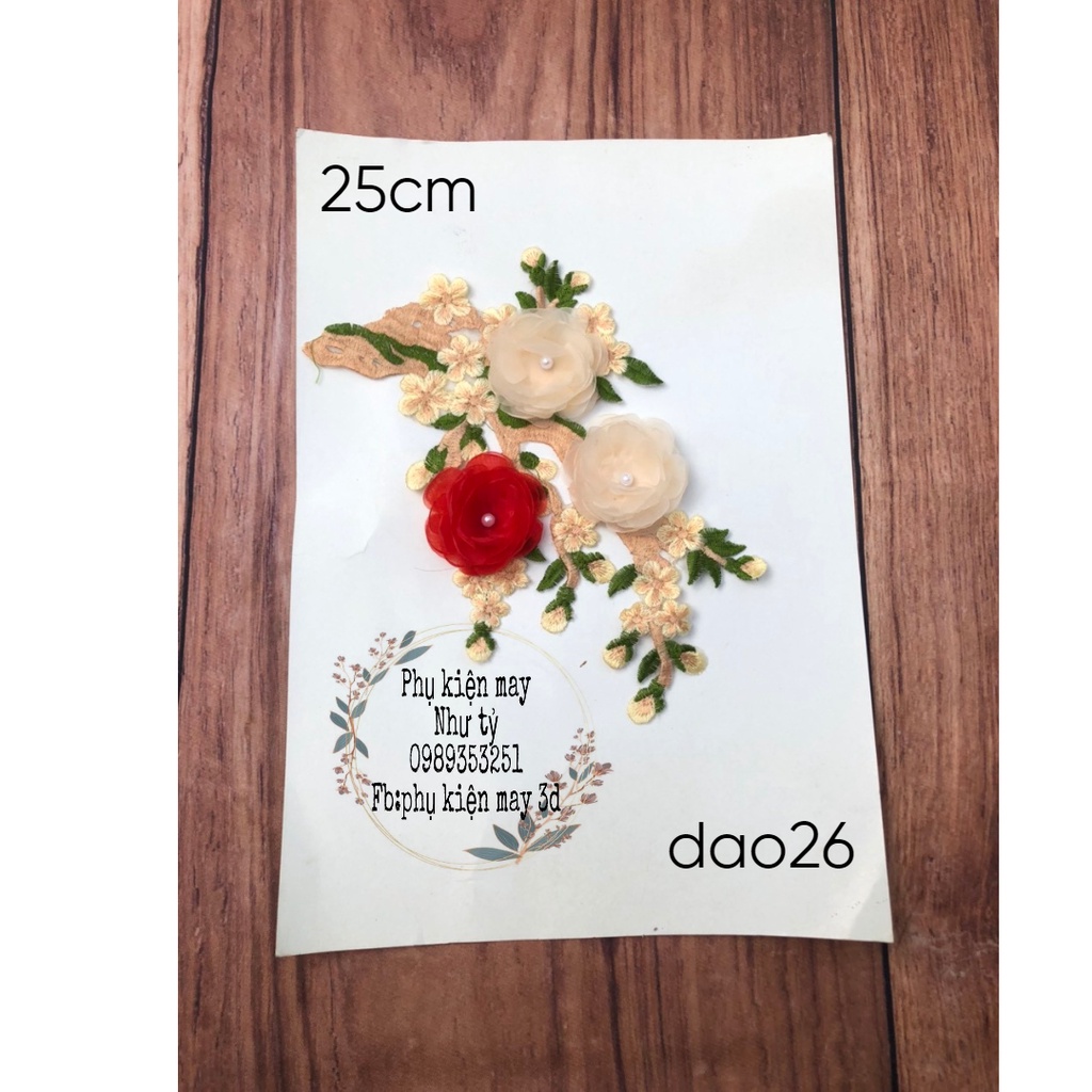 [Ảnh thật] [Có sẵn] nhánh đào thêu 3 hoa xinh xinh 25cm