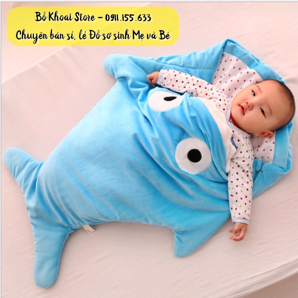 Túi ngủ hình cá mập - Túi ngủ trần bông cho bé - Bố Khoai Store