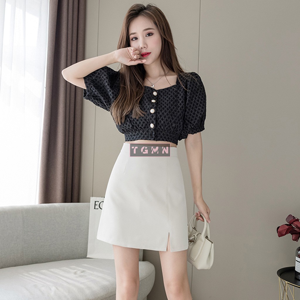 Chân váy ngắn chữ a xẻ trước, Chân váy ngắn công sở xẻ tà có quần trong chống lộ của TGMN | BigBuy360 - bigbuy360.vn