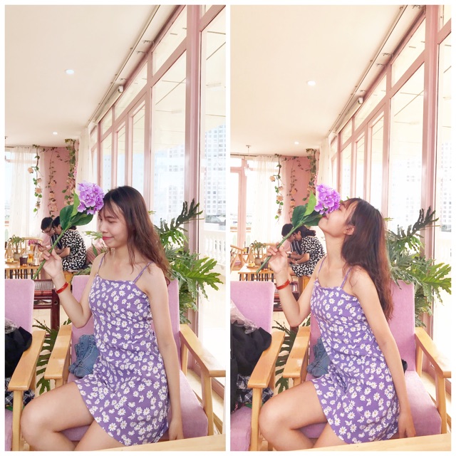 [Ảnh thật/Video] Váy 2 dây hoa cúc 2 màu đen/tím - đầm 2 dây hoa nhí ( có bán áo len mỏng khoác ngoài) | BigBuy360 - bigbuy360.vn