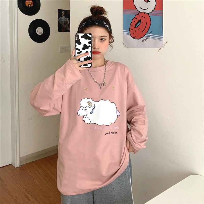 Áo thun dài tay 🐑 Con Cừu 🐑 phông Unisex nam nữ tee oversize form rộng pull Ulzzang Streetwear thu đông vải mềm