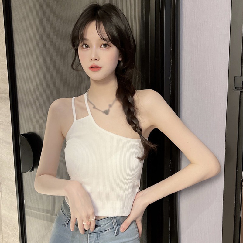 Áo Croptop Hai Dây Co Giãn Màu Trơn Có Đệm Ngực Mềm Mại Phong Cách Đường Phố Gợi Cảm Cho Nữ