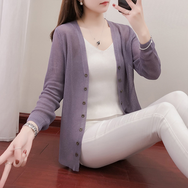 Áo Khoác Cardigan Dệt Kim Tay Dài Dáng Rộng Chống Nắng Cho Phái Nữ