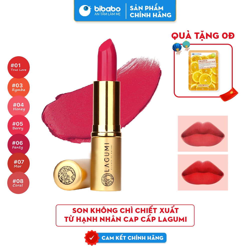 Son không chì chiết xuất từ hạnh nhân cao cấp Lagumi dưỡng môi mềm mại an toàn cho mẹ bầu &amp; sau sinh mua 1 tặng 1