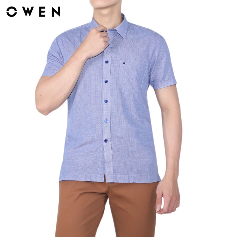 Áo sơ mi ngắn tay nam Owen Bamboo Regular Fit Xanh họa tiết - AR20072N