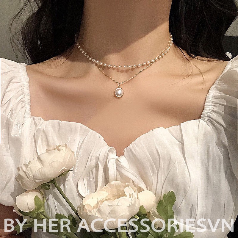 Dây chuyền nữ Vòng cổ nữ hạt trai chocker 2 tầng xinh xắn Her Accessories C29