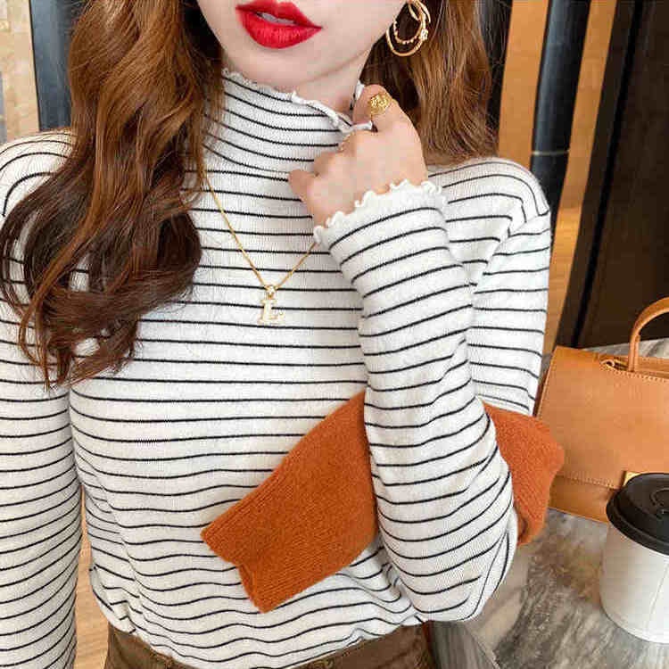 Áo len ZHELIHANGFEI cổ lọ họa tiết kẻ sọc phong cách thời trang phương tây dễ phối đồ