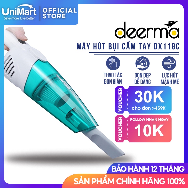 Máy Hút Bụi Cầm Tay Deerma DX118C - Máy Hút Bụi Cầm Tay Mini Tiện Lợi Lực Hút Mạnh Công Suất 12000Pa| UniMart