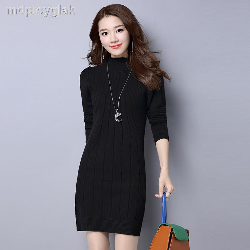 2020 autumn and winter new large size mid-length knitted bottoming shirt wild thick sweater women slim slimming dress | BigBuy360 - bigbuy360.vn