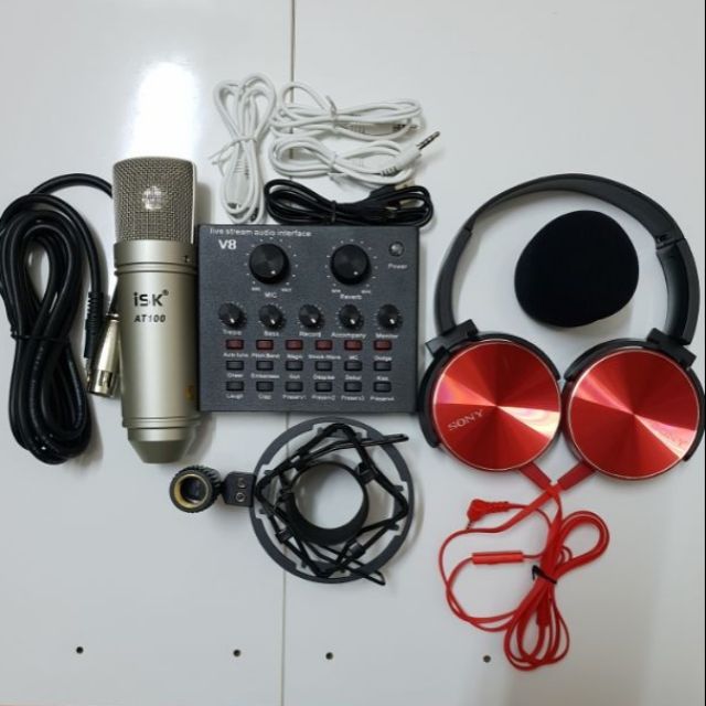 Combo micro ISK AT-100 và sound card V8 tặng thêm tai nghe sony x450