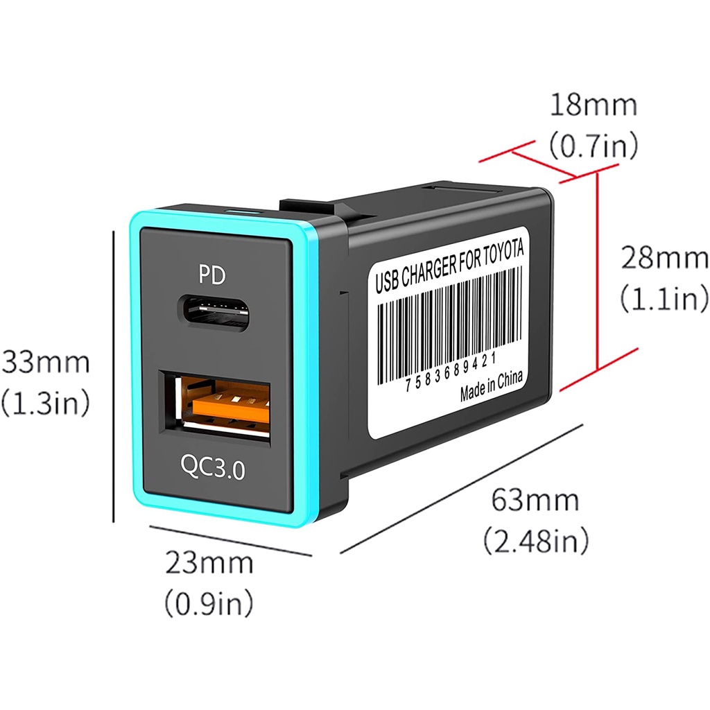 Tẩu Sạc Nhanh USB C PD Có Đèn LED Cho Điện Thoại Thông Minh / Máy Tính Bảng Toyota
