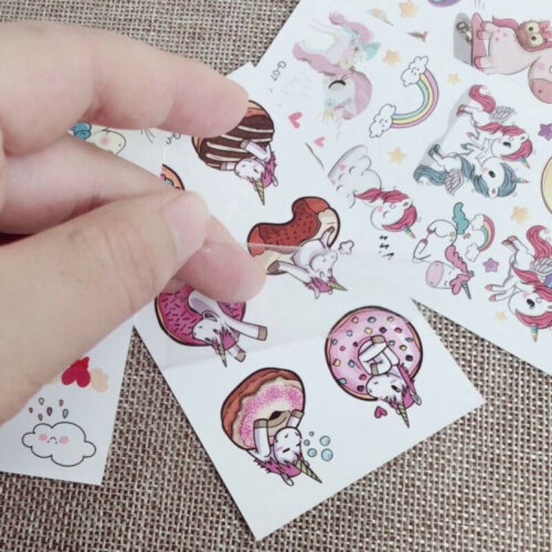 Bộ 10 miếng dán hình xăm giả chống thấm nước in họa tiết hoạt hình nhiều màu sắc