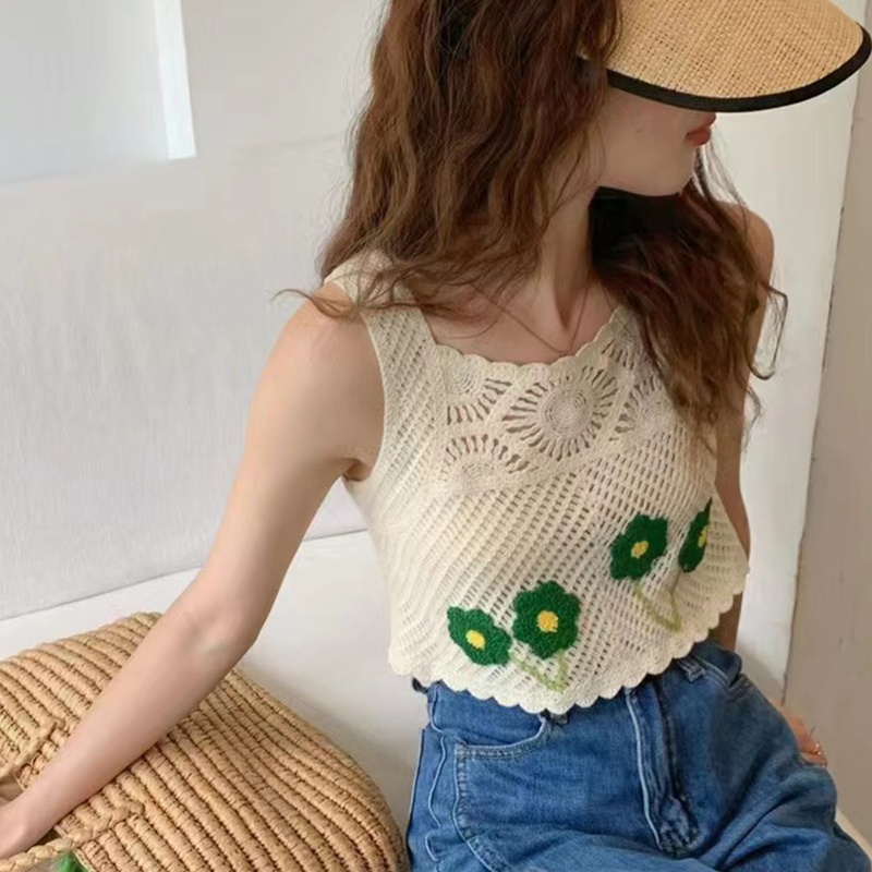 Áo Dệt Kim Không Tay Dáng Ôm Thêu Hoa Phong Cách Boho Thời Trang Cho Nữ
