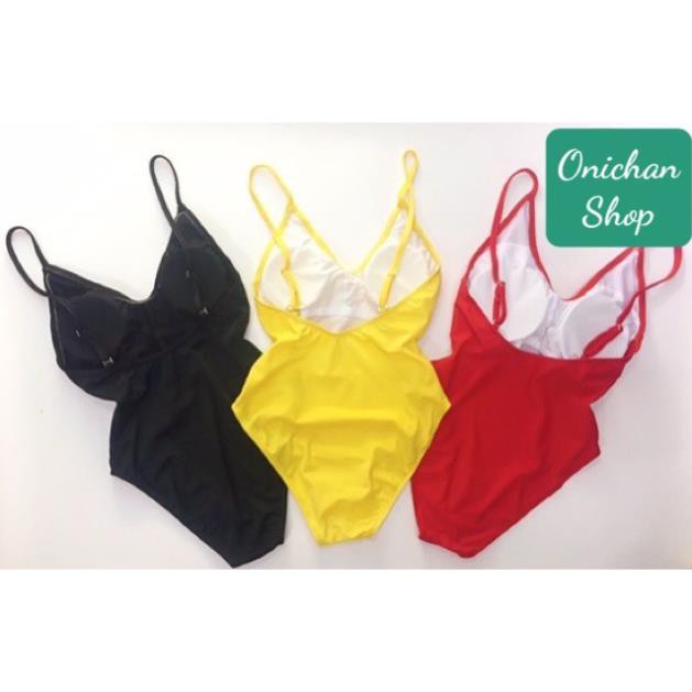 Bikini 1 Mảnh Cổ V Xẻ Cao Hở Lưng Ba Màu, Bodysuit Đi Biển Hai Dây Sexy [Ảnh Chụp Thật]  - OS063  ྇