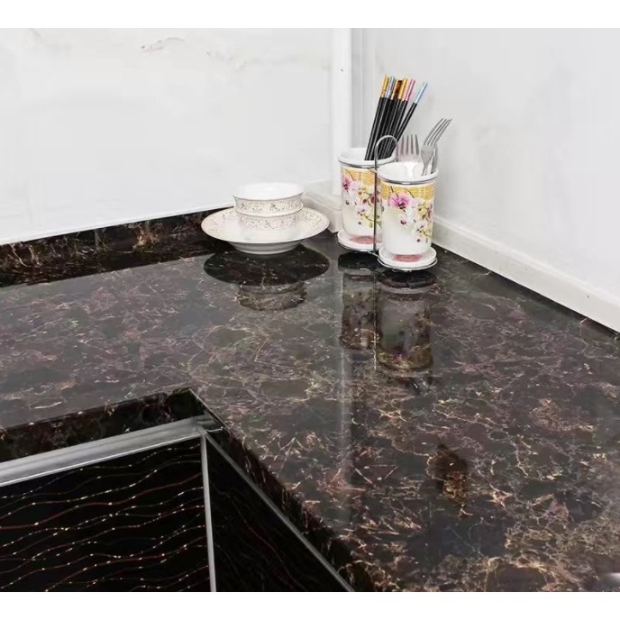 Decal tráng nhôm dán bếp ĐÁ HOA CƯƠNG NÂU ĐEN khổ 60cm có keo sẵn