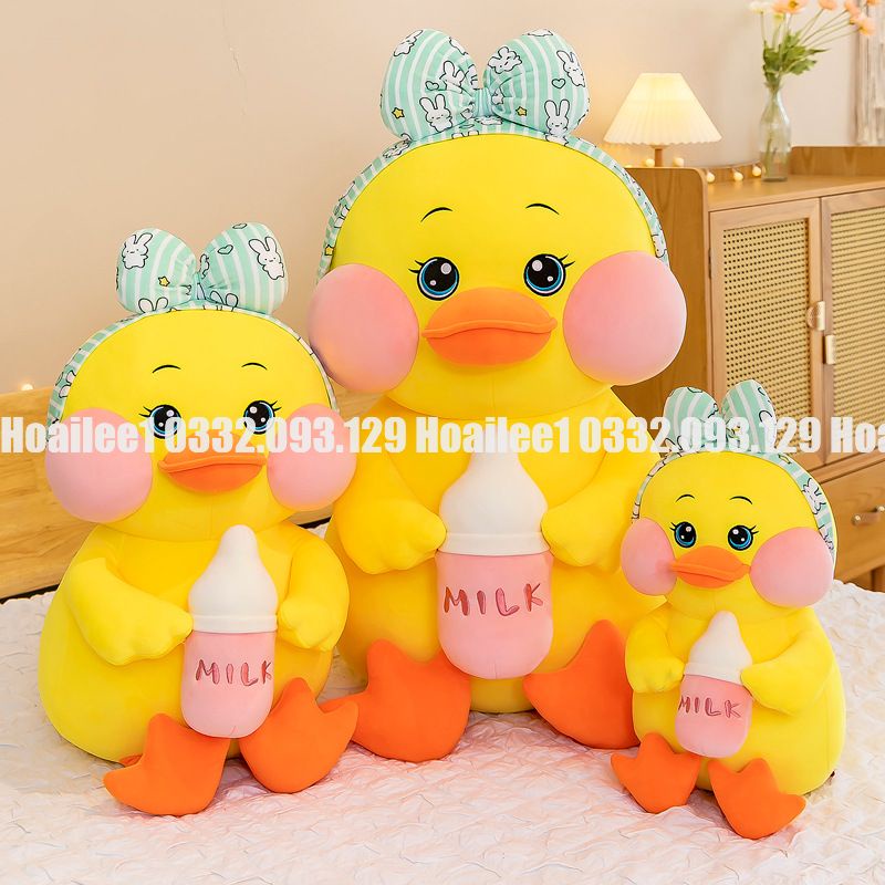 Gấu bông Vịt má hồng ôm bình sữa mẫu thú nhồi bông siêu hot hit hàng cao cấp kích thước 45cm 65cm 90cm