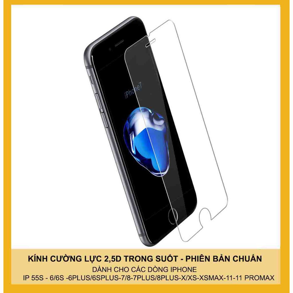 Kính cường lực 2.5D tất cả các dòng iPhone tặng kèm khăn lau