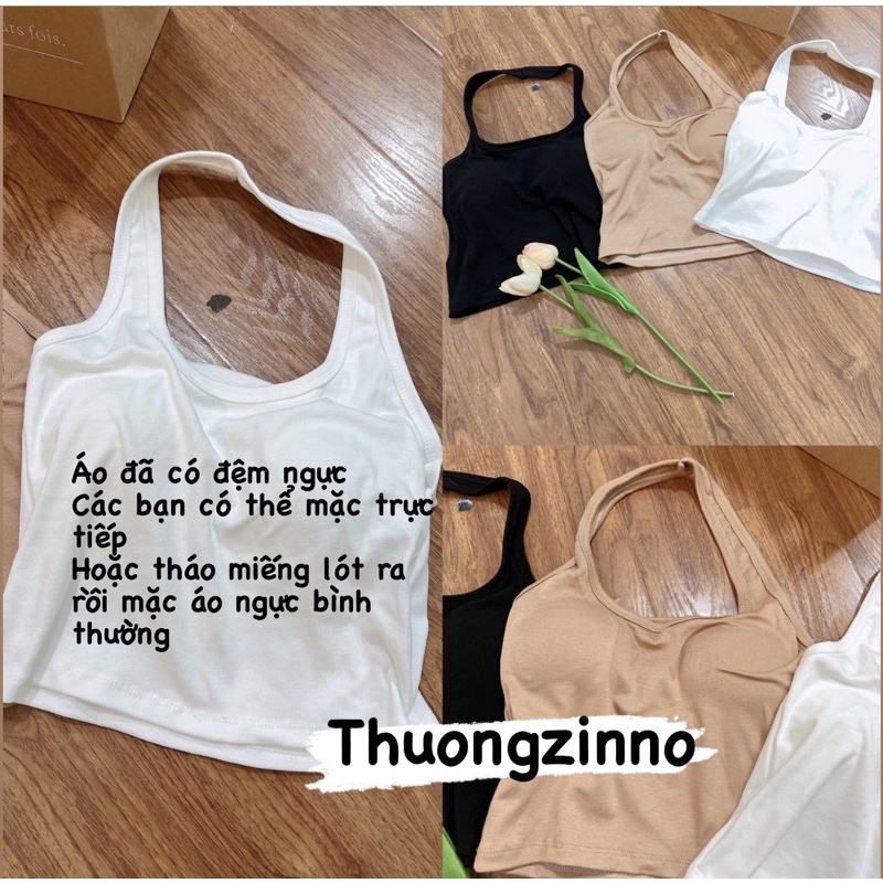 [Ảnh thật/Video]Áo croptop dây cổ yếm thể thao Áo Croptop hai dây hở lưng sang chảnh