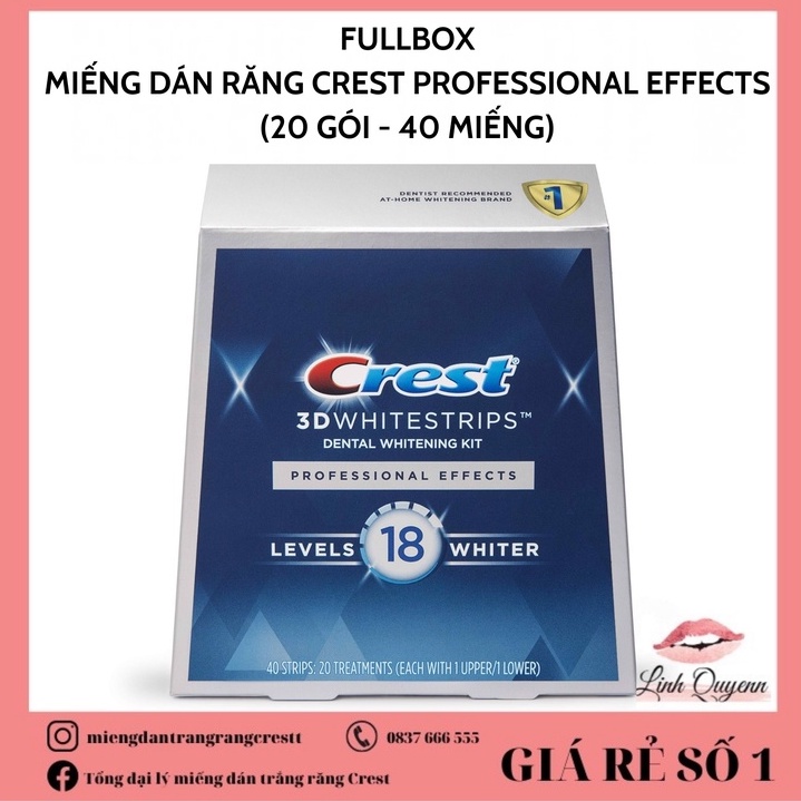 Miếng Dán Trắng Răng Crest Professional Effect 20 GÓI - FULLBOX CAM KẾT TRẮNG RĂNG 100%