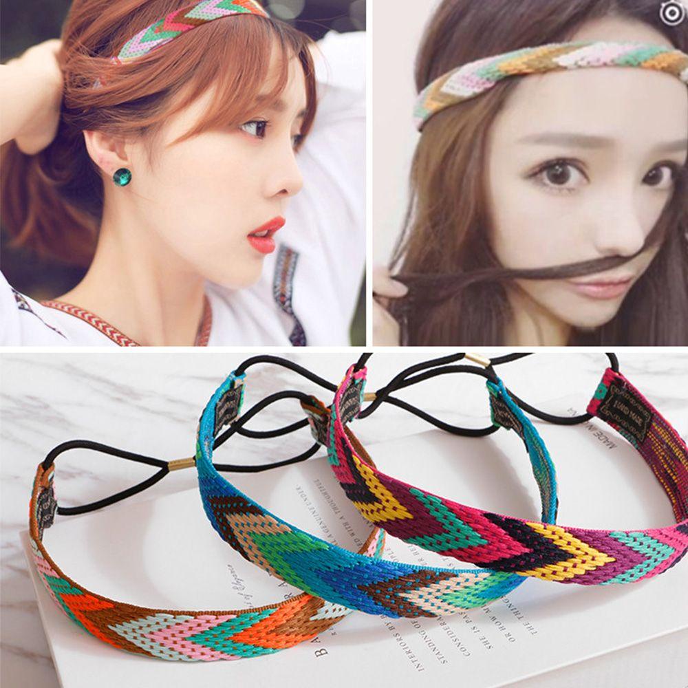 Băng Đô Bện Dây Cao Su Họa Tiết Thêu Phong Cách Dân Tộc Thời Trang