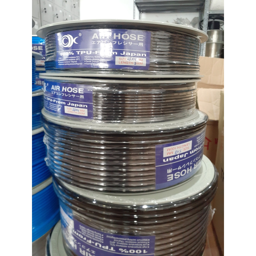 Ống dây khí PU Phi 6 xanh dương, trắng trong đen hàng liên doanh giá rẻ, cuộn 200m