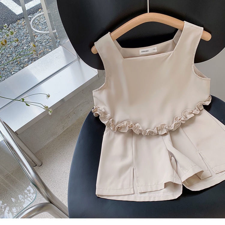Bộ Áo Thun Tay Ngắn Và Quần Ngắn Siêu Mỏng Phong Cách Hàn Quốc Thời Trang Mùa Hè Cho Bé Gái