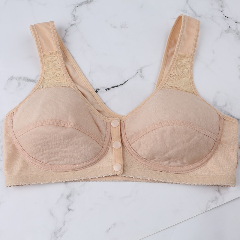 Áo Ngực Cotton Không Gọng Cài Khóa Trước Size Lớn Phối Ren Thời Trang Cho Nữ Trung Niên
