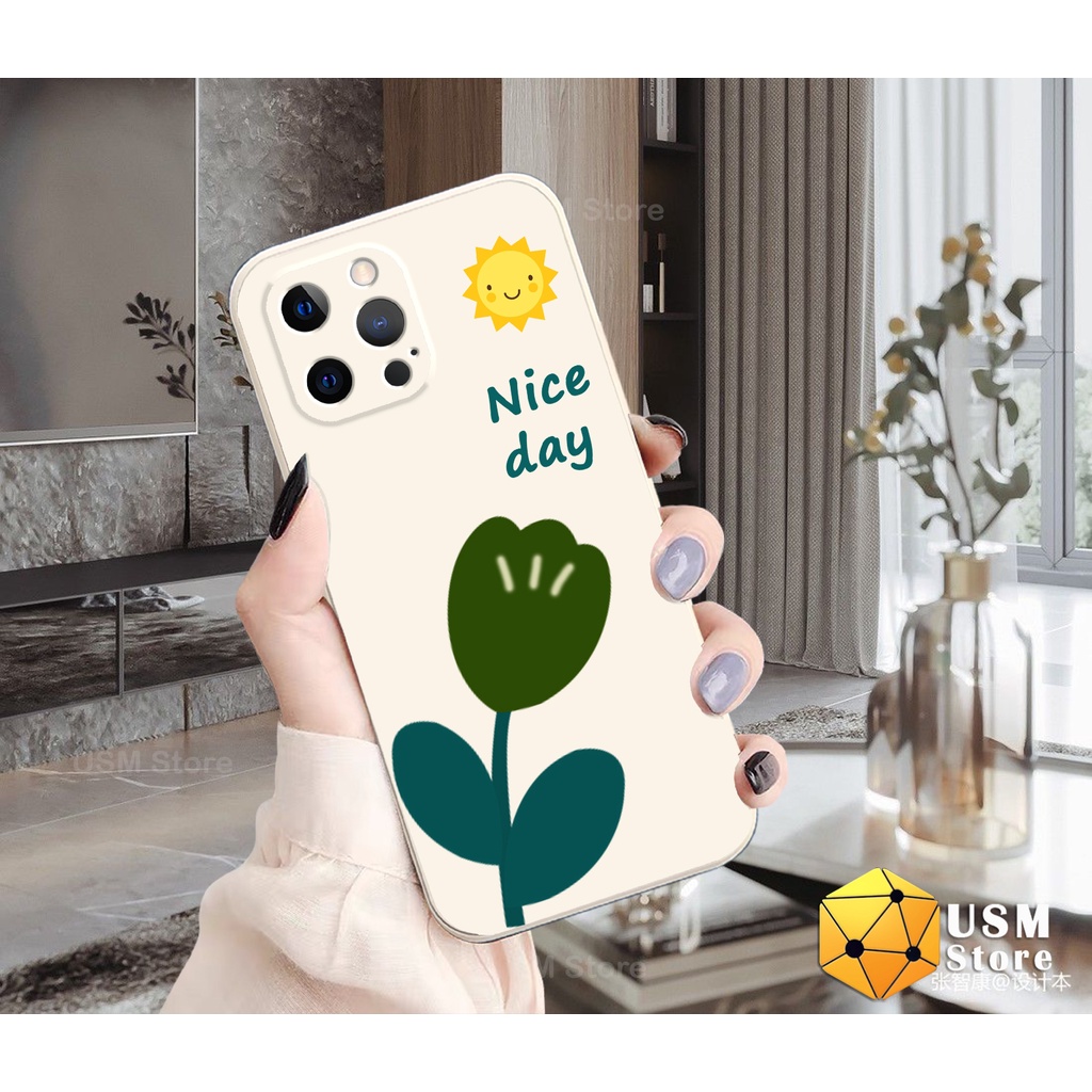 Ốp điện thoại iphone 11/11Pro/11Promax/12/12Mini/12Pro/1 Promax/13/13Pro/13Promax viền vuông bảo vệ camera, in hoa tulip