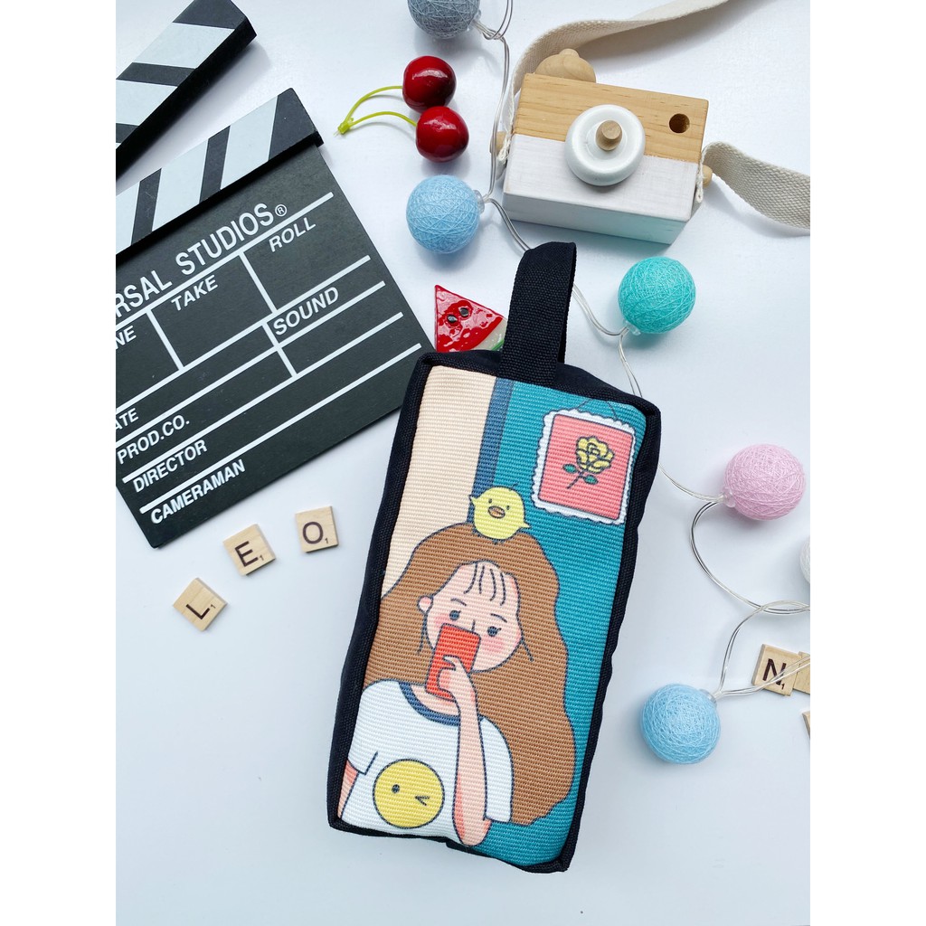 Túi Tote Túi Vải Leo Canvas Cô Gái Chụp Ảnh Xanh