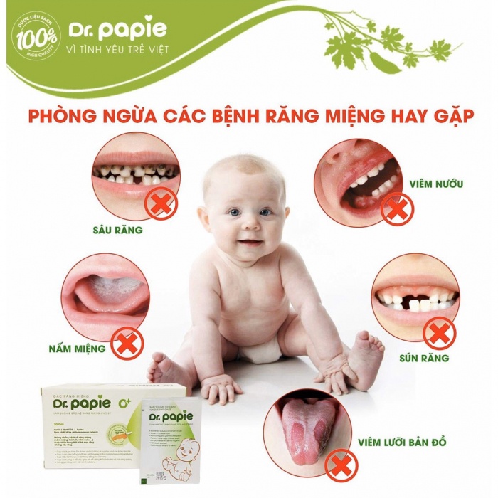 Rơ lưỡi dr papie cho bé Gạc vệ sinh răng miệng trẻ em sơ sinh hộp 30 gói - 2X MART