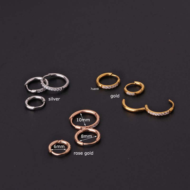 Khuyên tai tròn bằng thép không gỉ 6/8/10mm thiết kế sành điệu