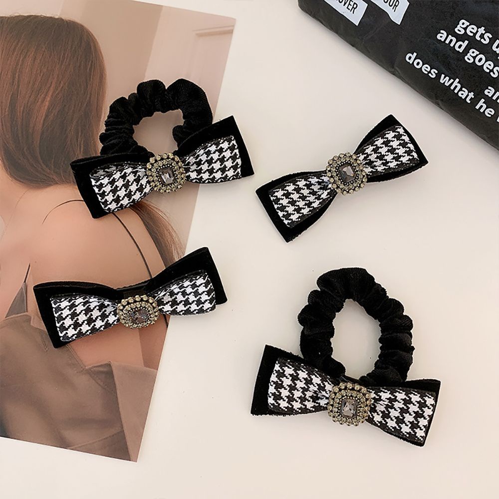 Dây buộc tóc/Kẹp đuôi ngựa bằng vải họa tiết kẻ ô thanh lịch phong cách Hàn Quốc cho nữ