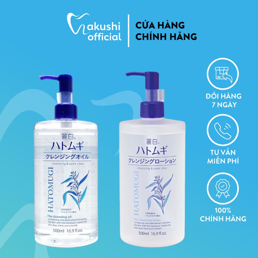 Dầu tẩy trang Hatomugi KUMANO Hatomugi Cleansing Oil 500ml sạch sâu và dưỡng ẩm cho da chiết xuất hạt ý dĩ - Hakushi