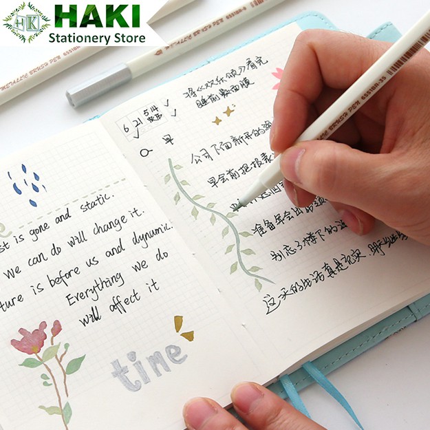 Bút lông màu nhũ Metallic HAKI viết calligraphy trang trí sổ bullet journal nhiều màu dễ thương B02