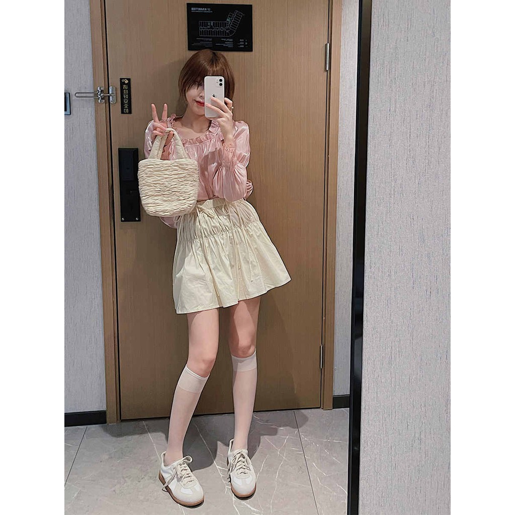 Ái tay dài trễ vai hai mảnh mỏng xếp ly | BigBuy360 - bigbuy360.vn