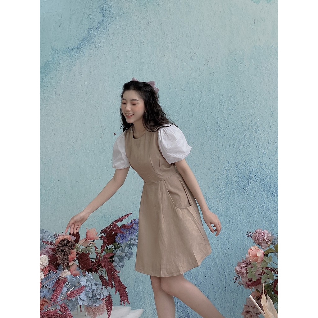 VÁY CHIẾT EO PHỐI TAY BỒNG