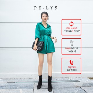 Set áo sơ mi nữ form rộng & quần đùi nữ gấp gấu lơ vê Delys chất lụa ngọc trai có dây rời thắt eo